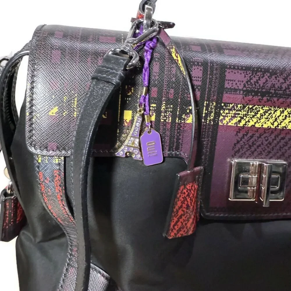 Prada Tessuto Nylon Saffiano Tartan Print Satchel - Red/Purple